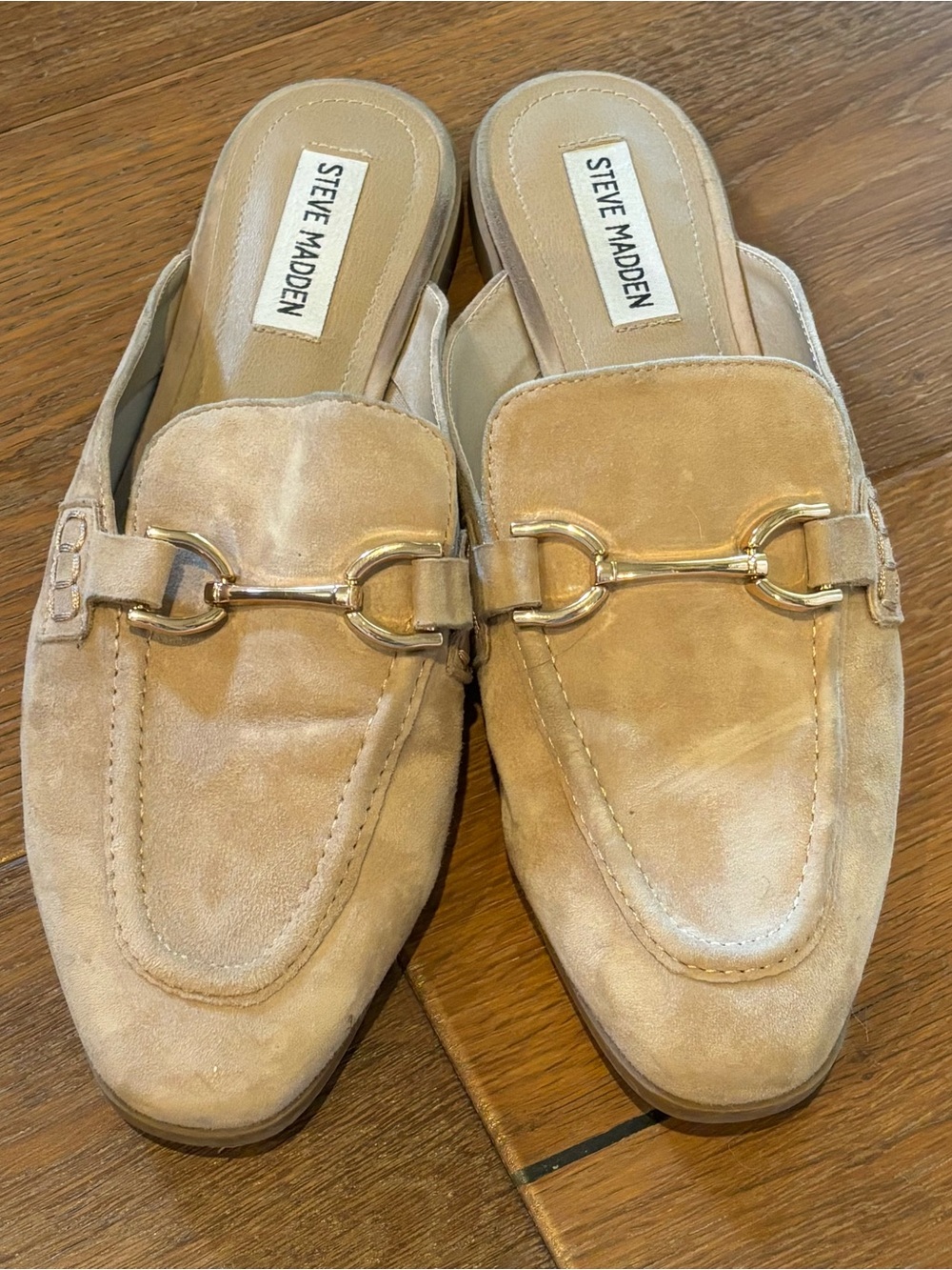 Steve Madden Women’s Kordyn Leather Suede Tan Mules, 8.5M